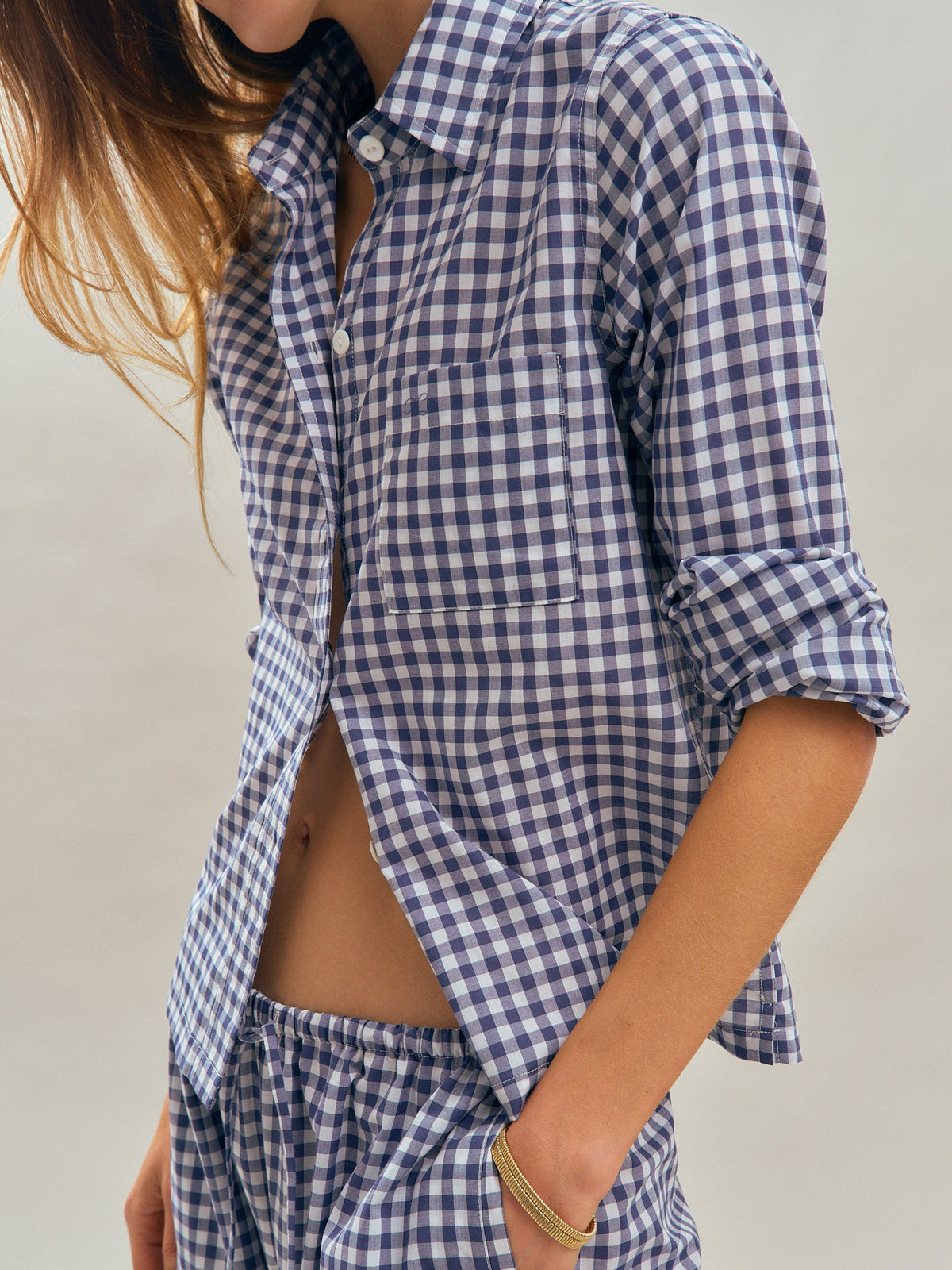Vella Top in Cotton Poplin - Small Navy Gingham