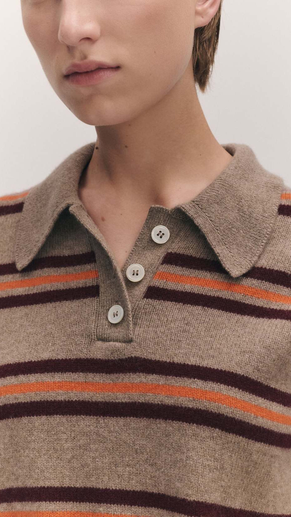 Edith Stripe Polo Shirt - Dark Natural