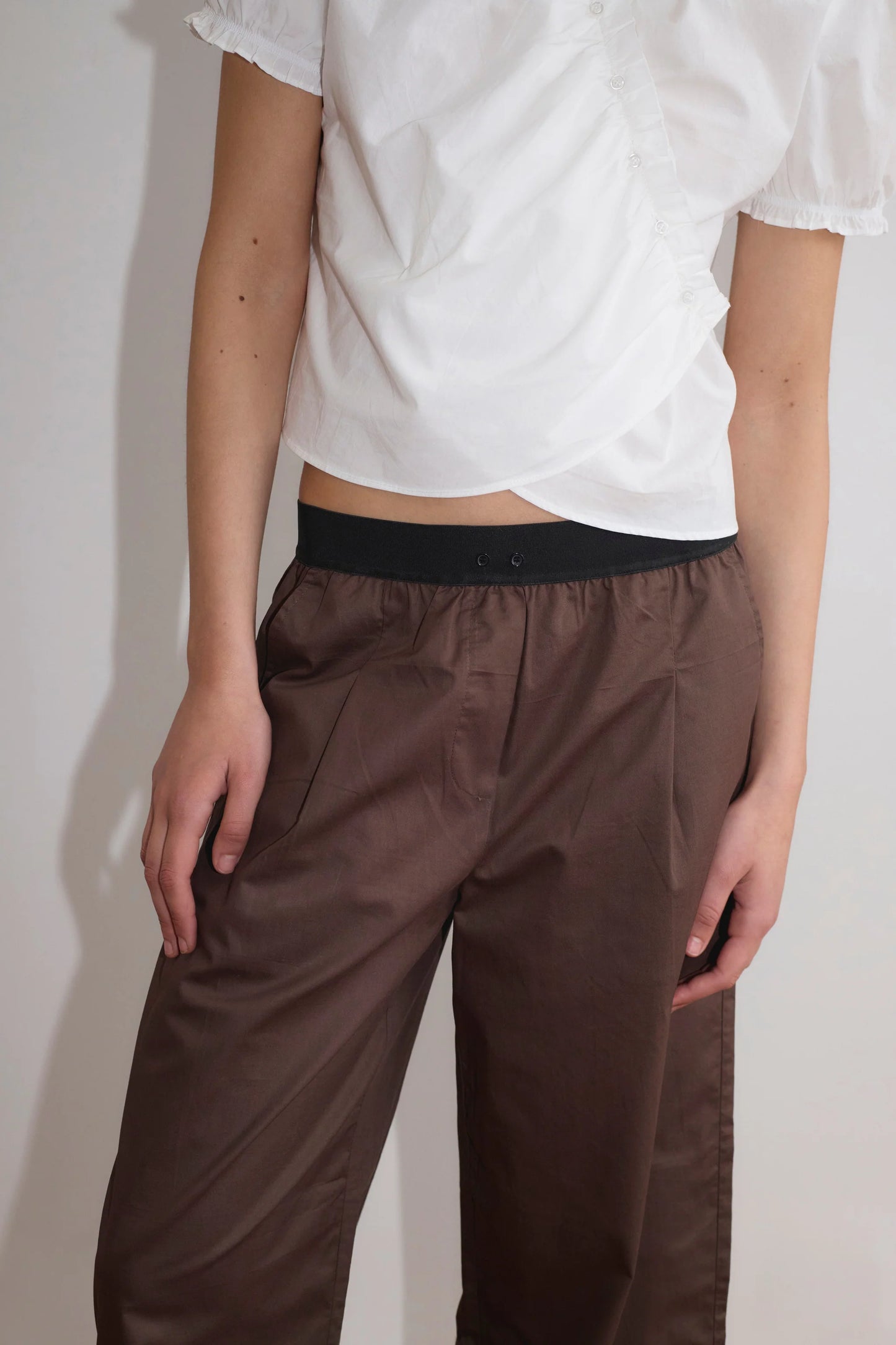 Contrast Waist Pant- Brown