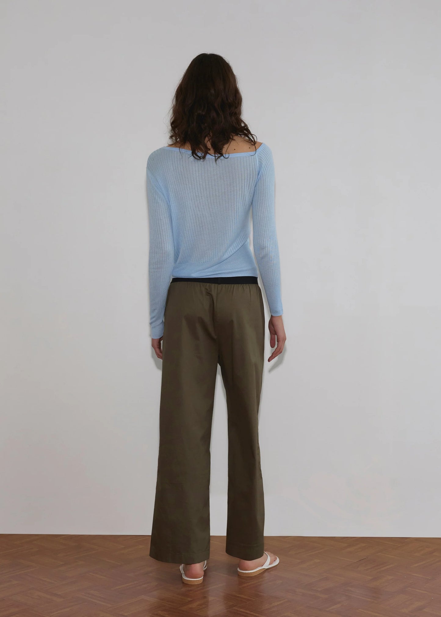 Shoulder Knit Top-Blue