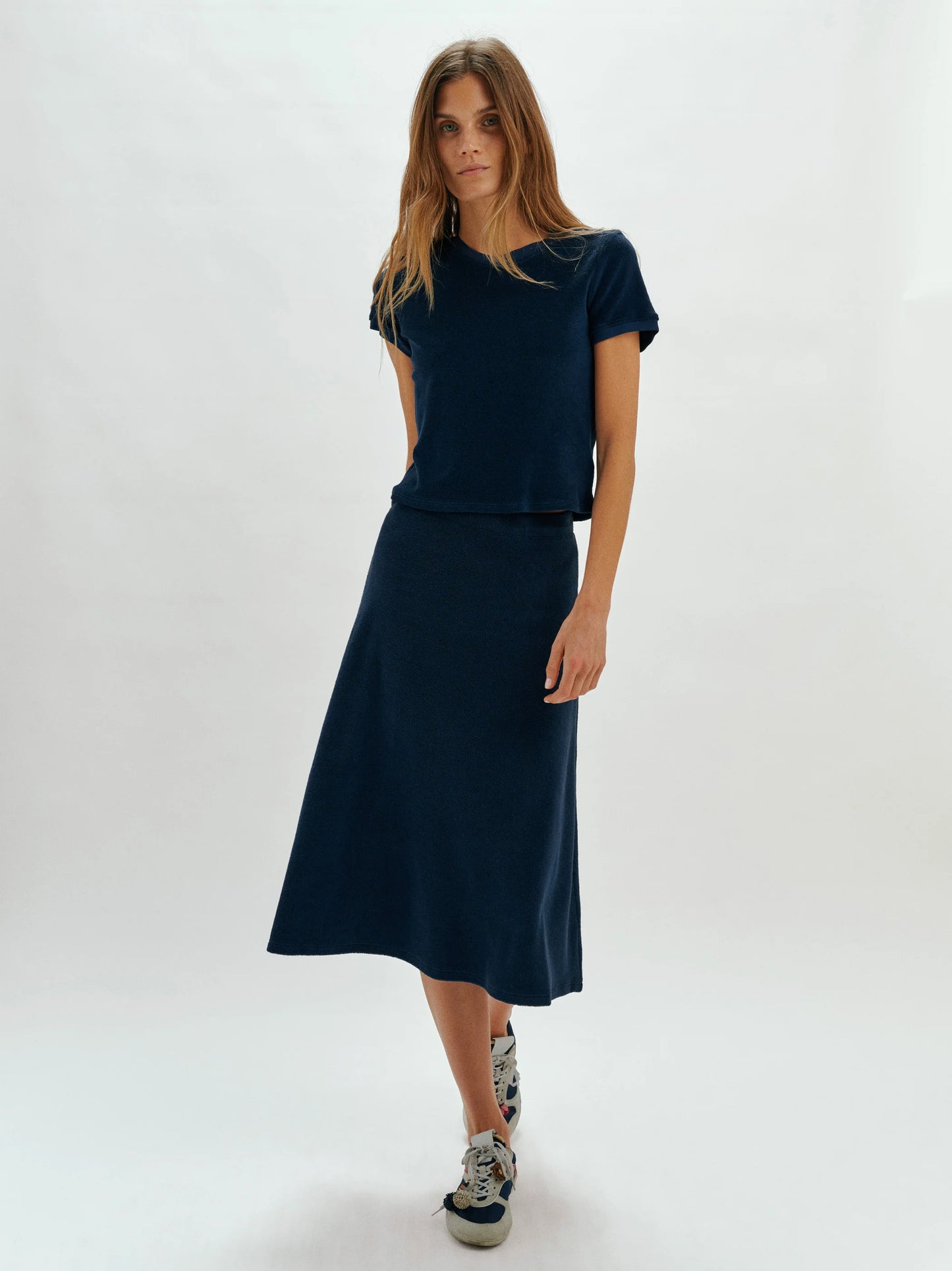 The Sienna Skirt in Terry - Navy