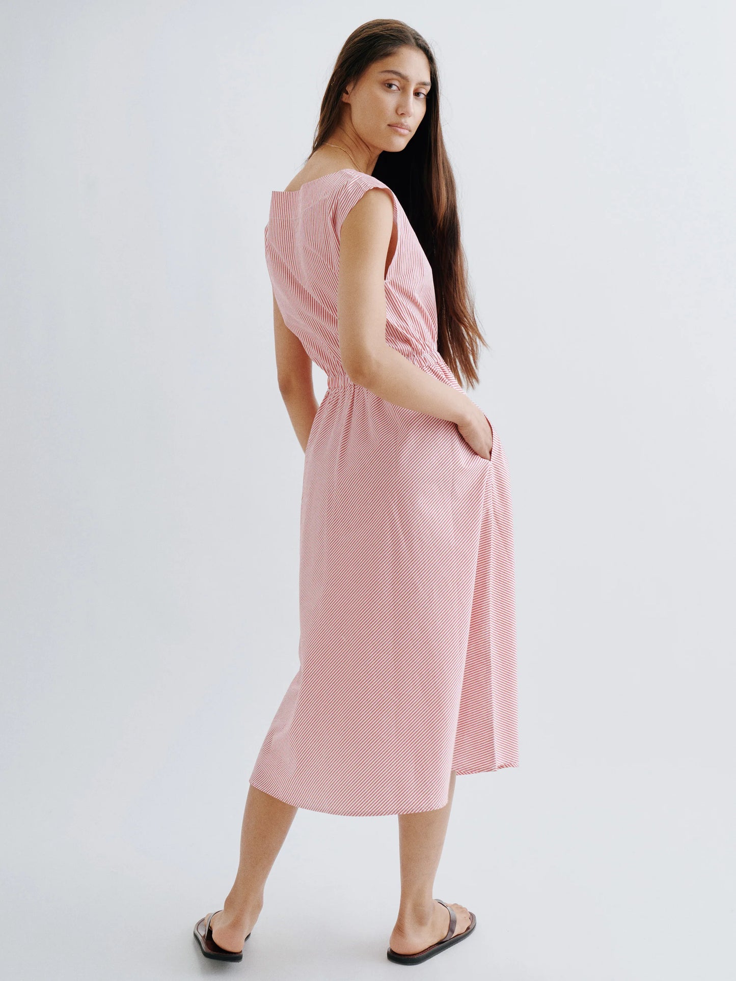Demi Dress in Cotton Poplin - Poppy Stripe