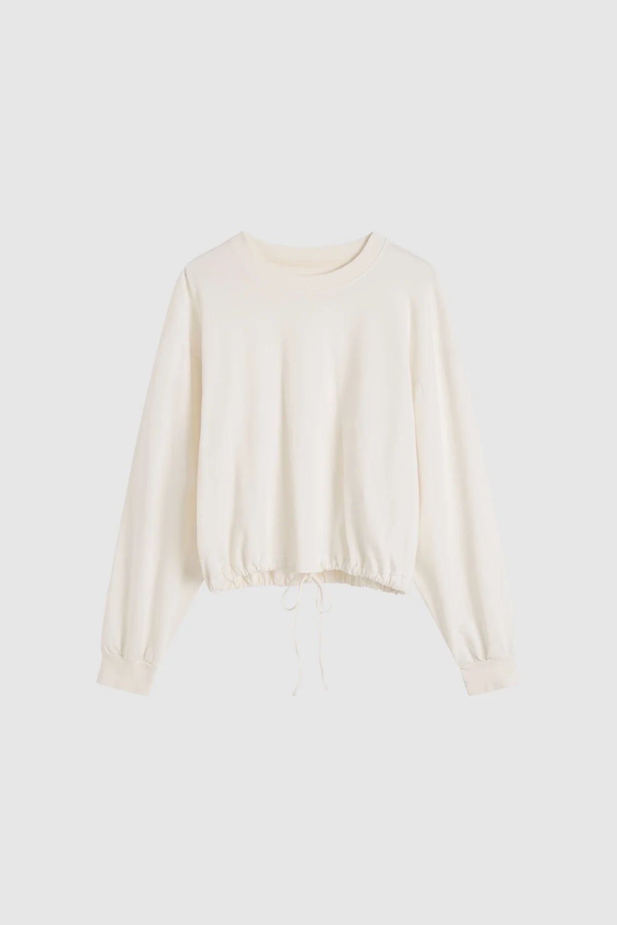 Drawstring Long Sleeve Top- Off White