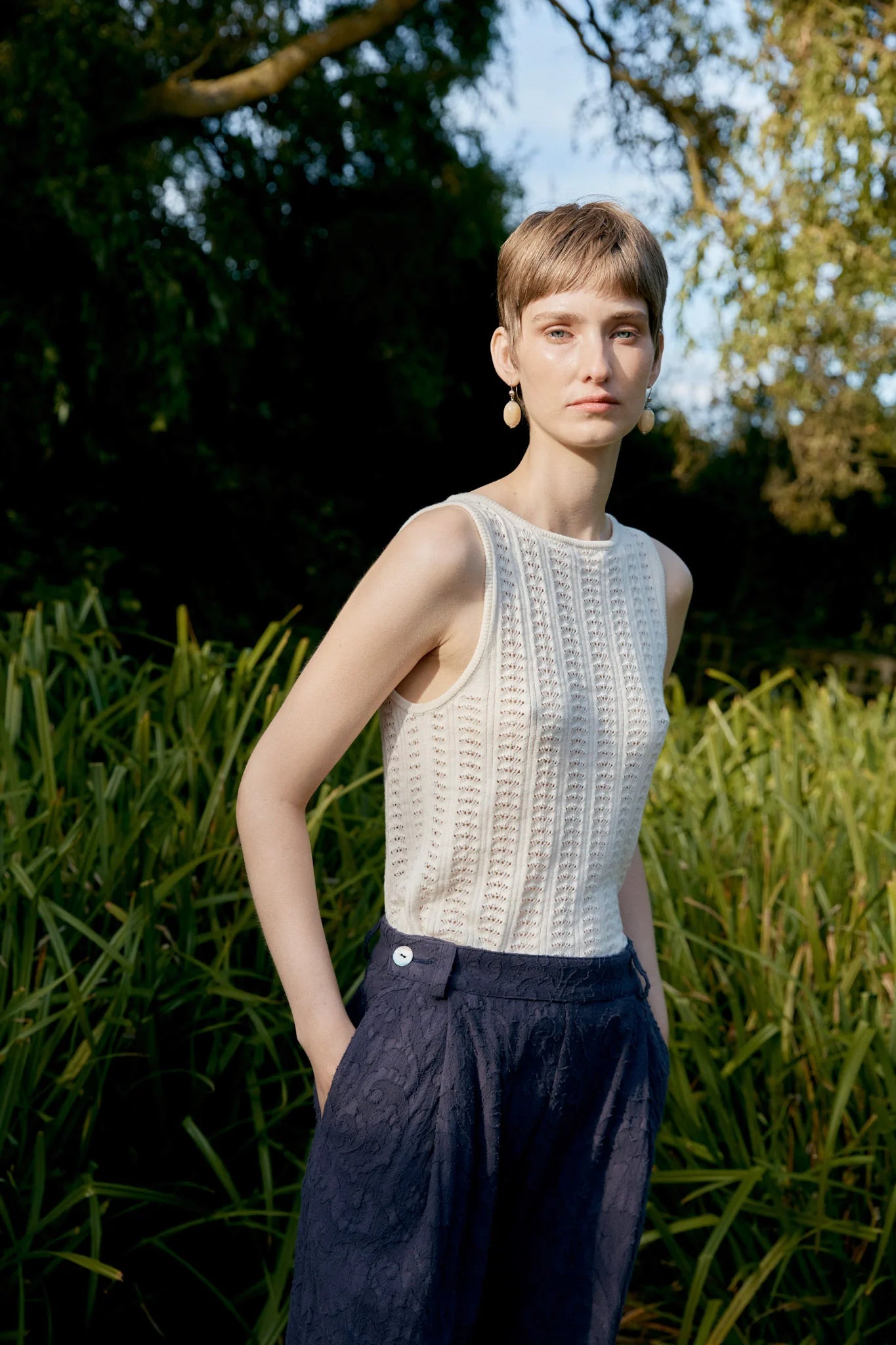 Organic Cotton/Merino Wool Pointelle Vest - Merengue