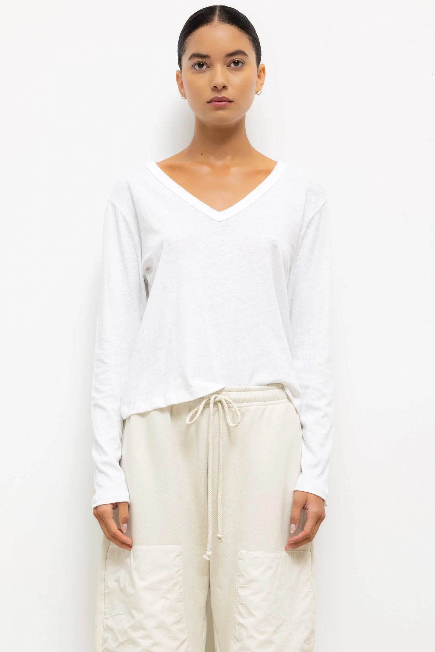 Laura V Neck Long Sleeve - White