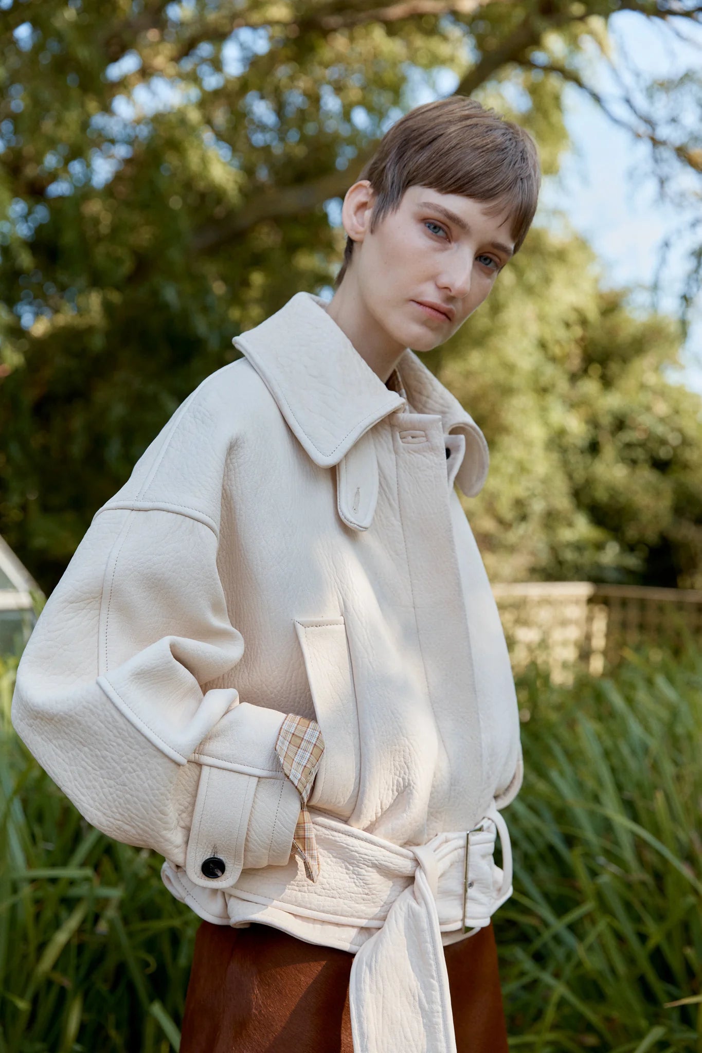 Stretch Wrinkle Leather Nara Jacket - Ivory