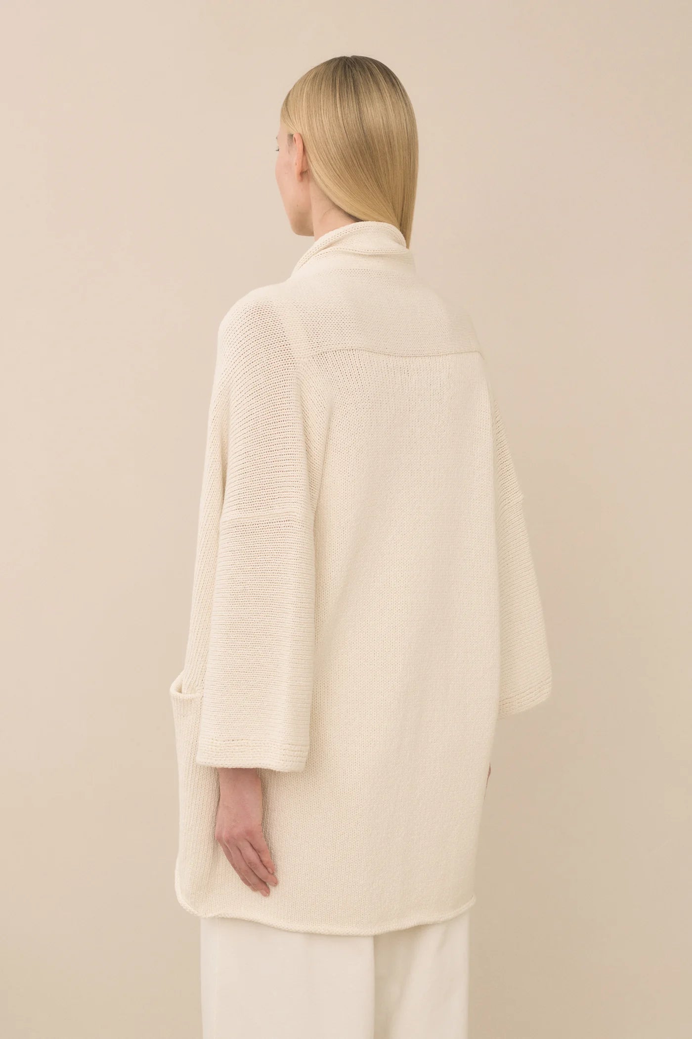 Long Open Cardigan - Bone - OS