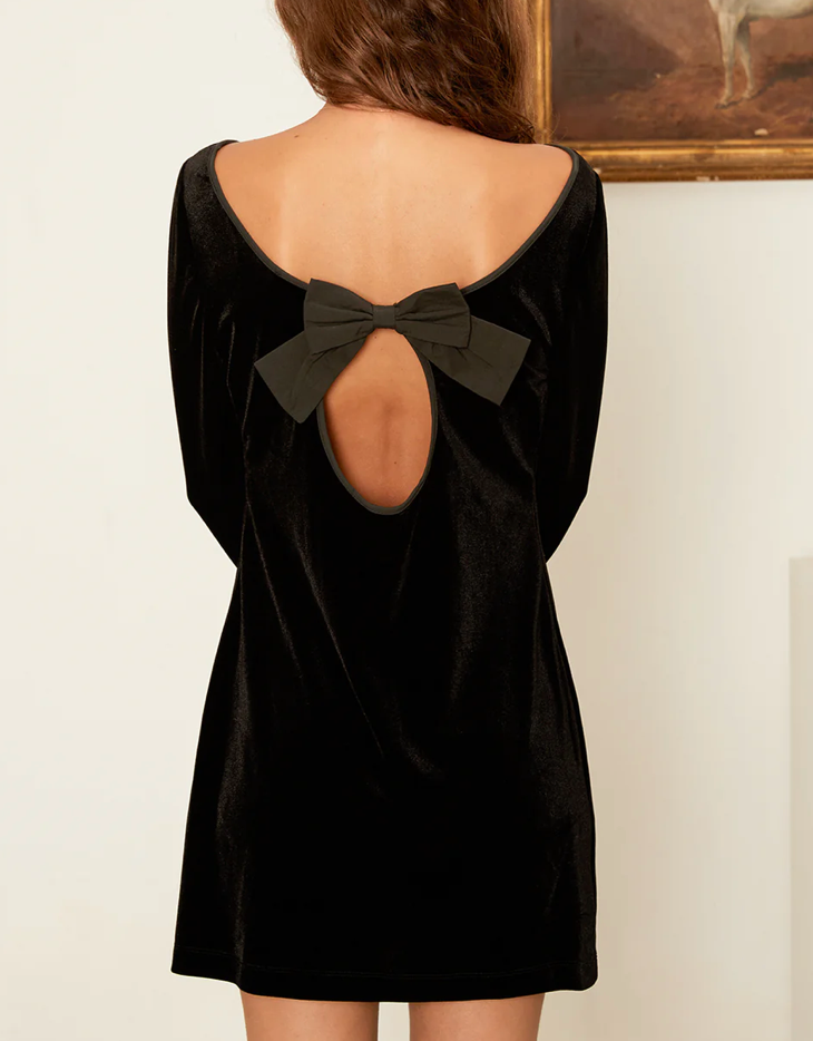 Genevieve Black Velvet Mini Dress with Bow