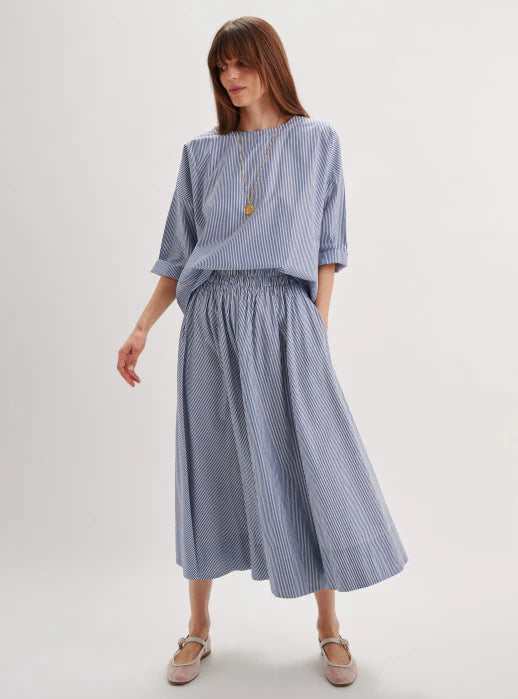 Kyrie Circle Skirt- Navy Stripe