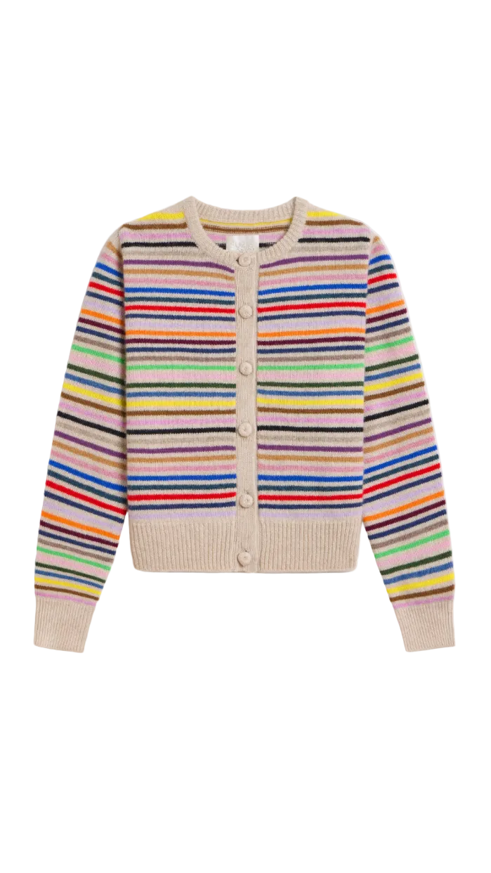 Kadria Crew Neck Cardigan Mid-Weight Cashmere Multi Stripe