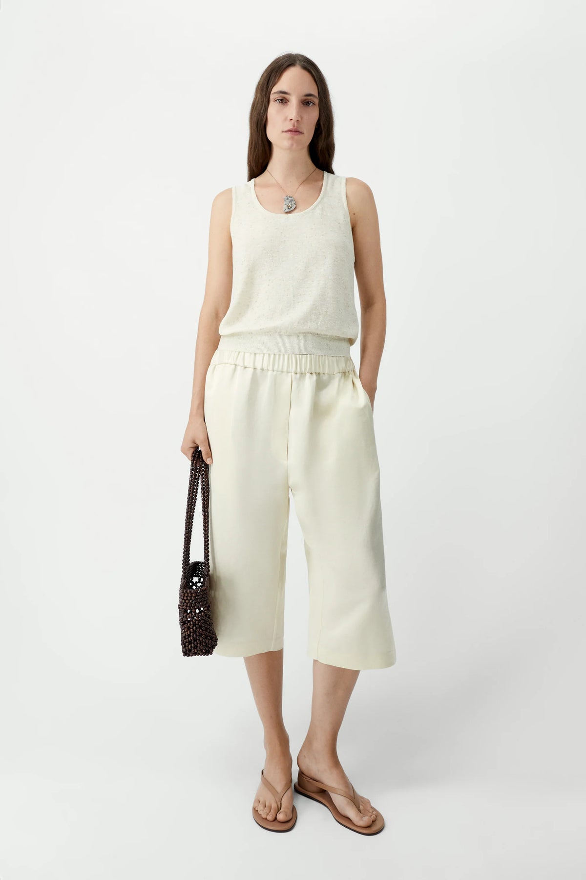 Linen & Cotton Flecked Tank Top - Cream