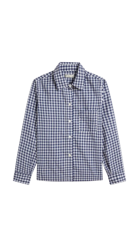 Vella Top in Cotton Poplin - Small Navy Gingham