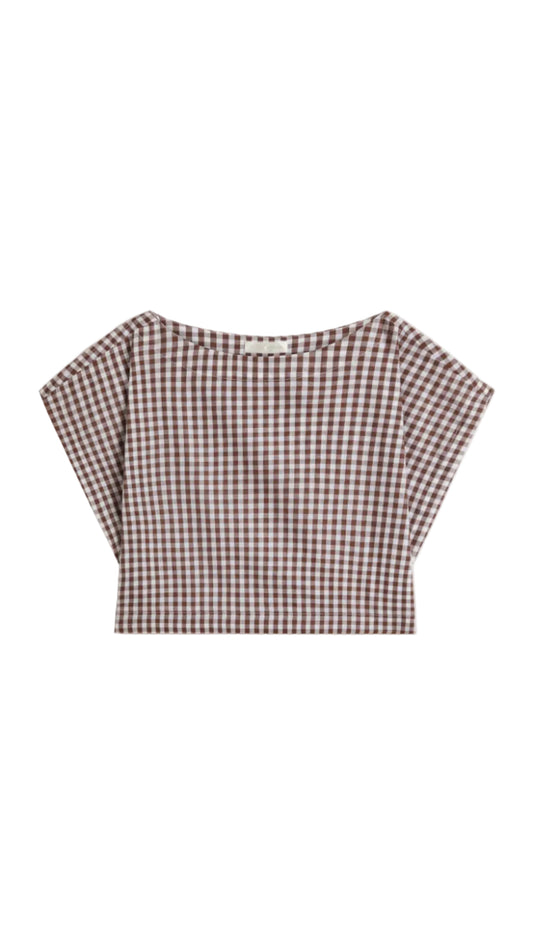 Kori Top in Cotton Poplin - Small Truffle Gingham