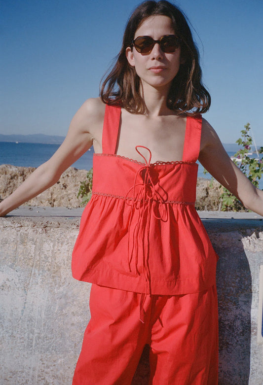 Ander Red Cotton Poplin Lace Top