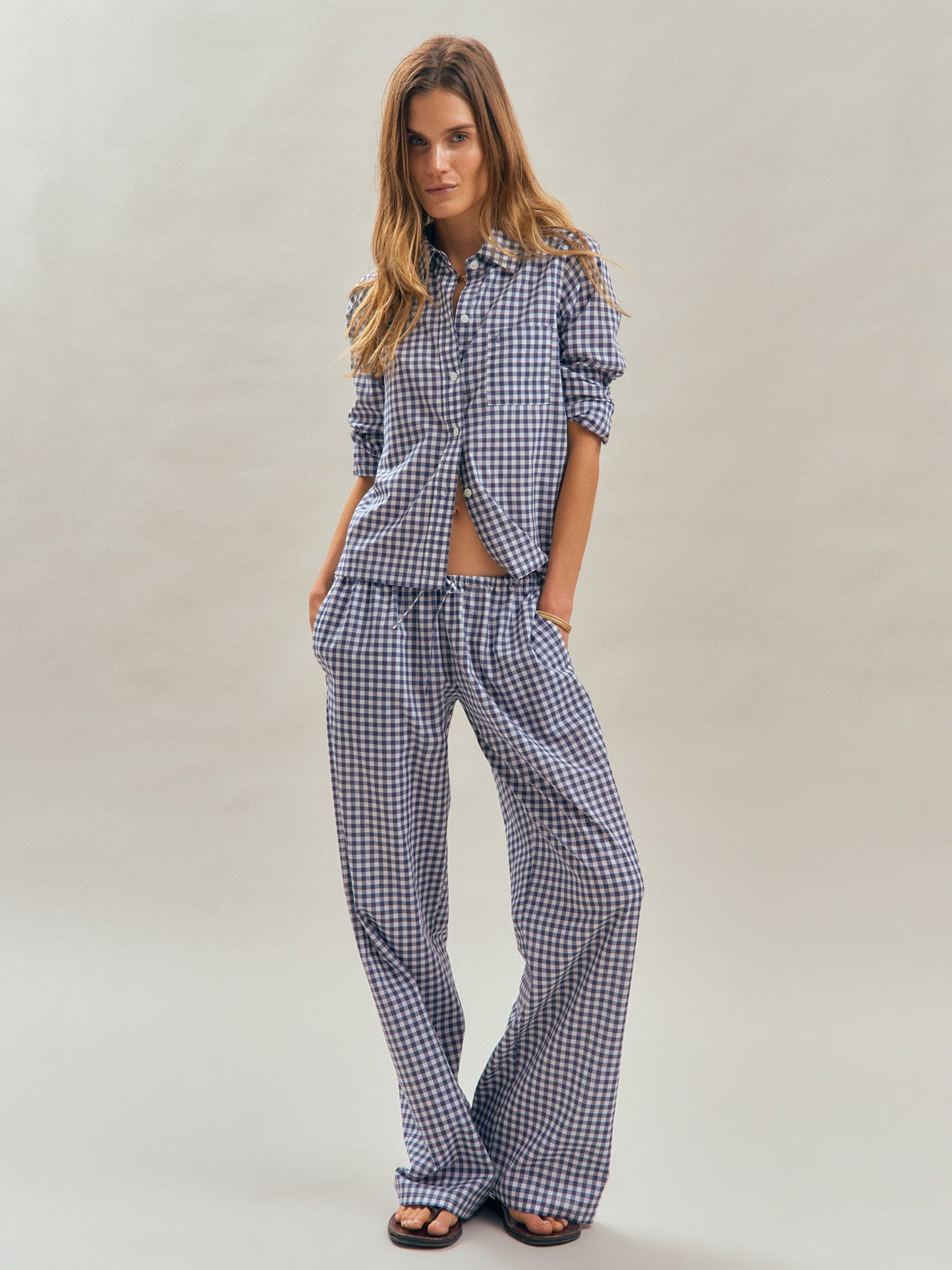 Pan Pants in Cotton Poplin - Small Navy Gingham