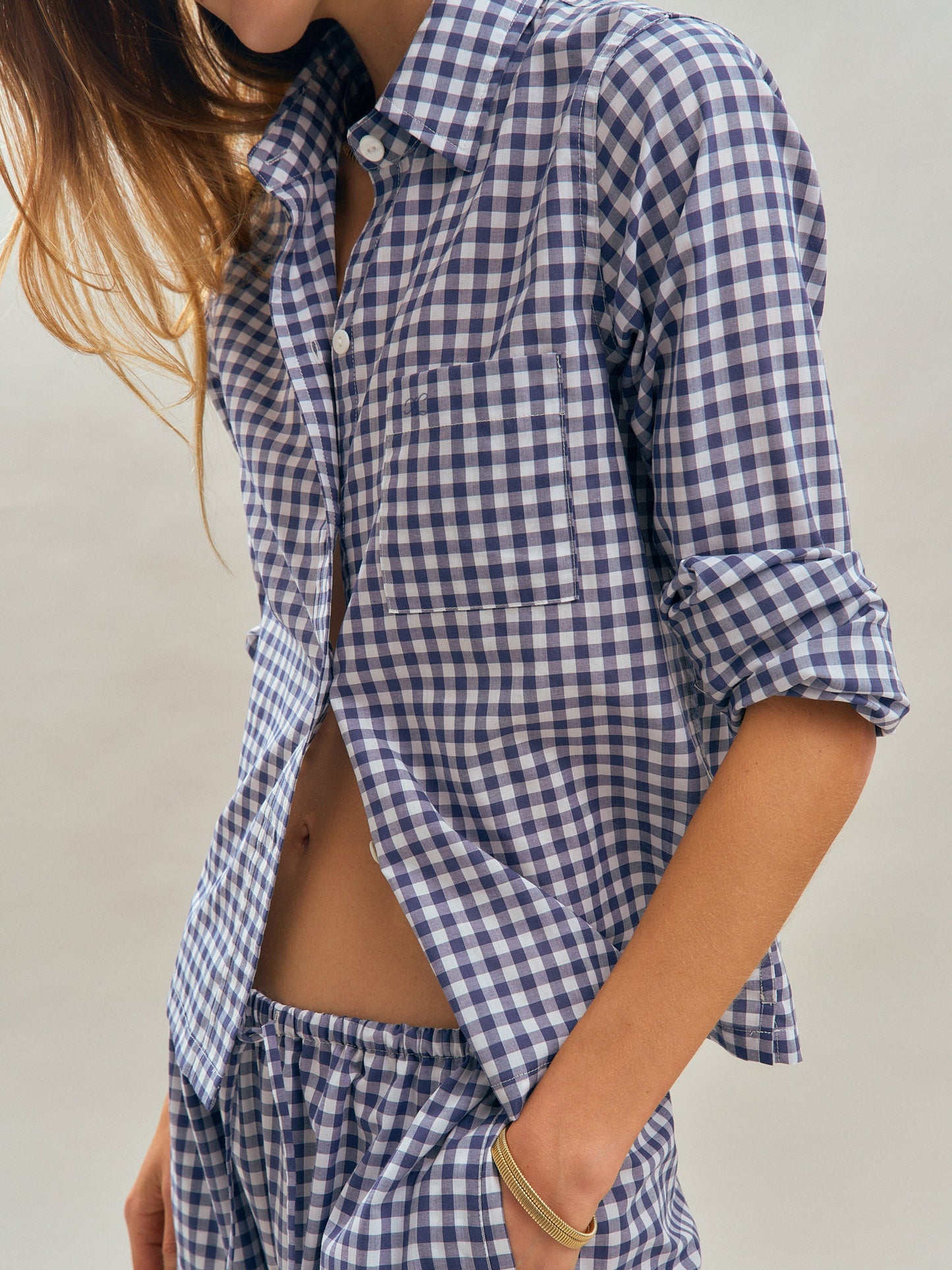 Vella Top in Cotton Poplin - Small Navy Gingham