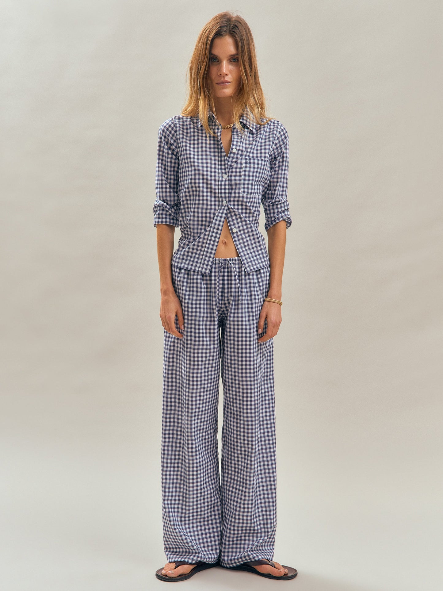 Pan Pants in Cotton Poplin - Small Navy Gingham