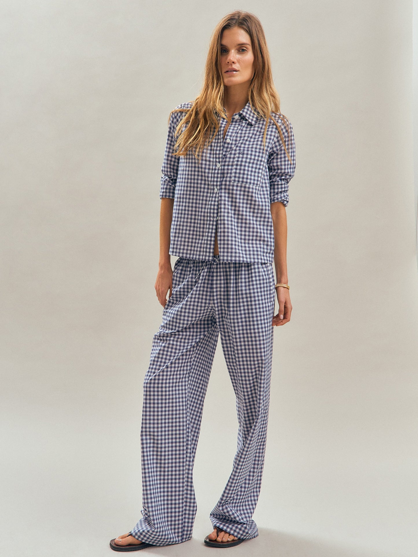 Vella Top in Cotton Poplin - Small Navy Gingham