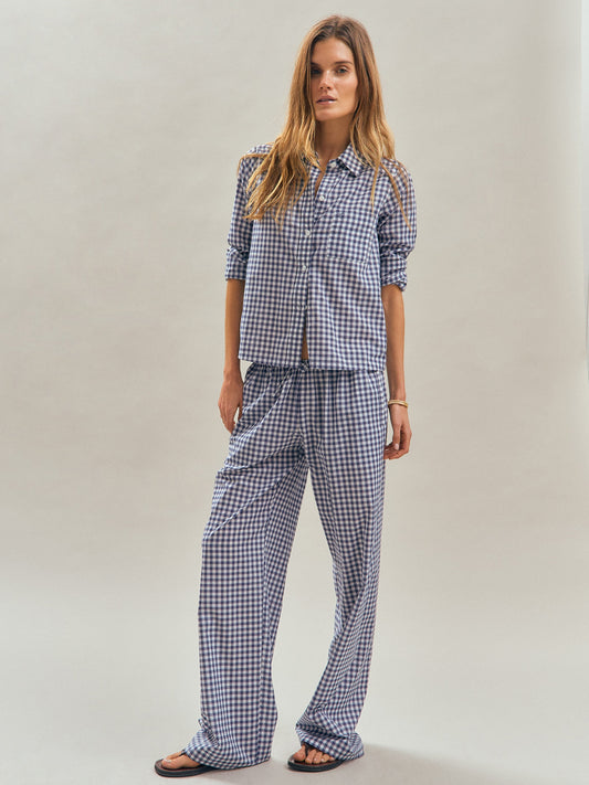 Vella Top in Cotton Poplin - Small Navy Gingham