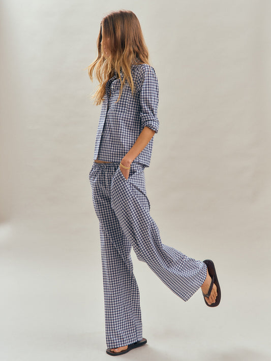 Pan Pants in Cotton Poplin - Small Navy Gingham