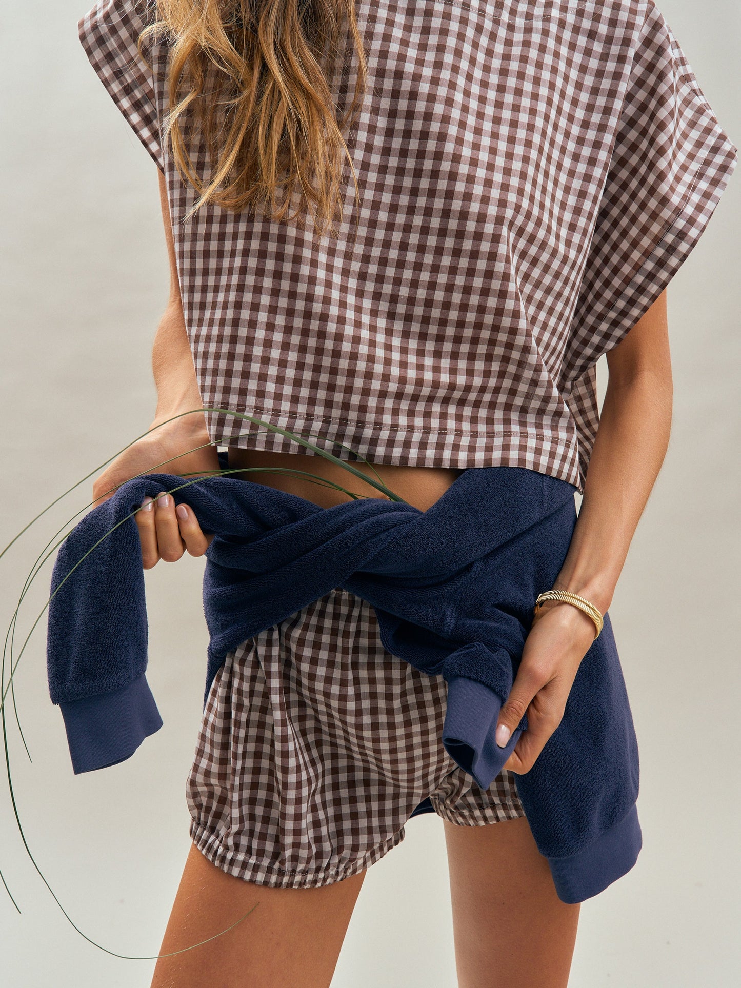 Kori Top in Cotton Poplin - Small Truffle Gingham
