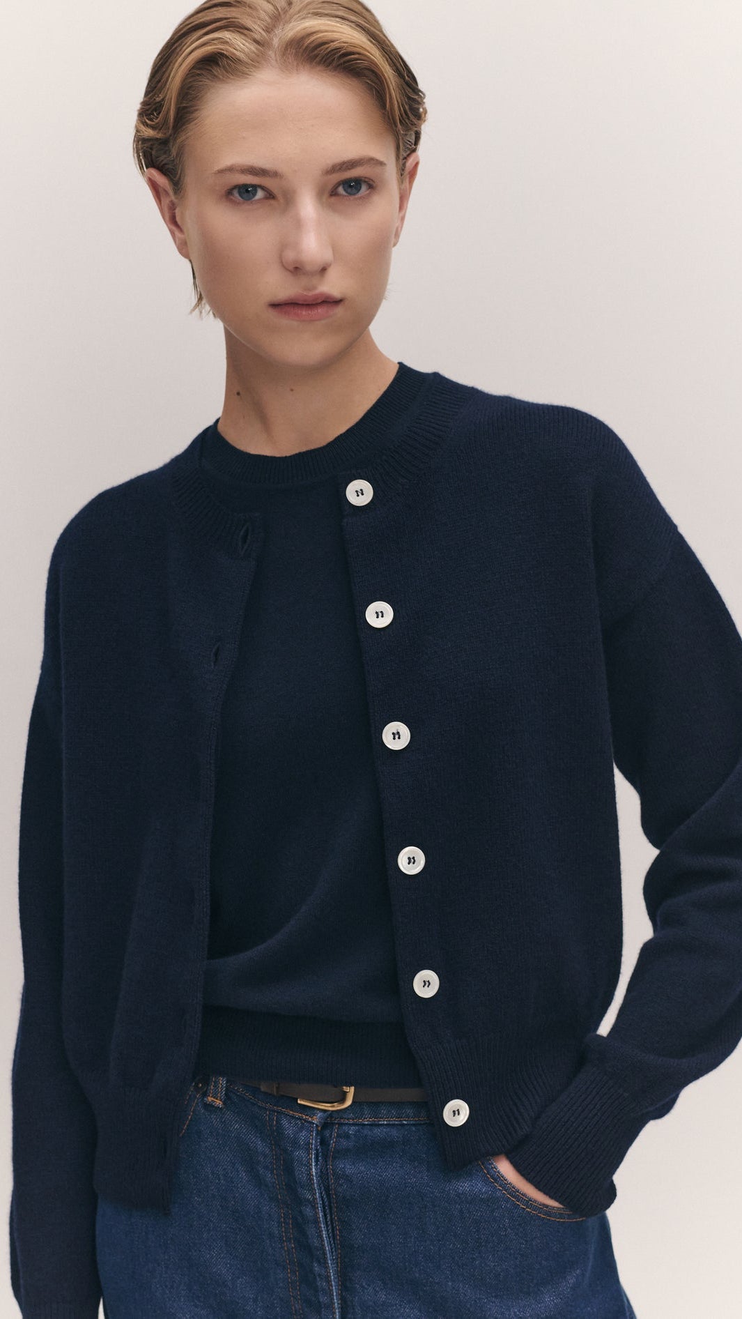 Ada Crewneck Cardigan - Navy
