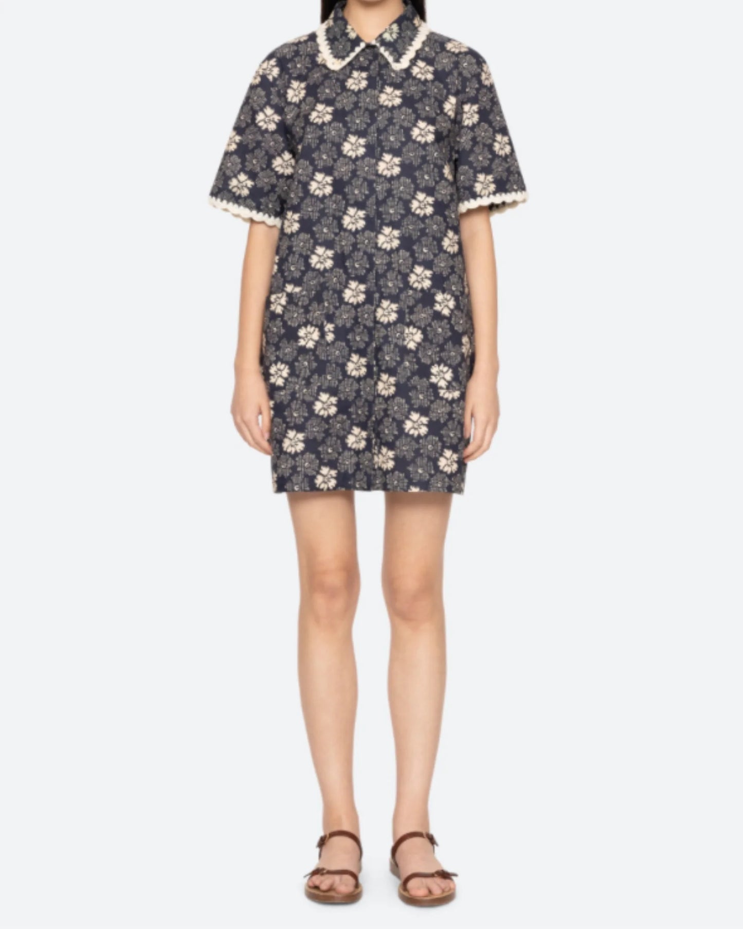 Gloria Print Mini Dress Coverup - Navy