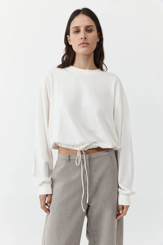 Drawstring Long Sleeve Top- Off White