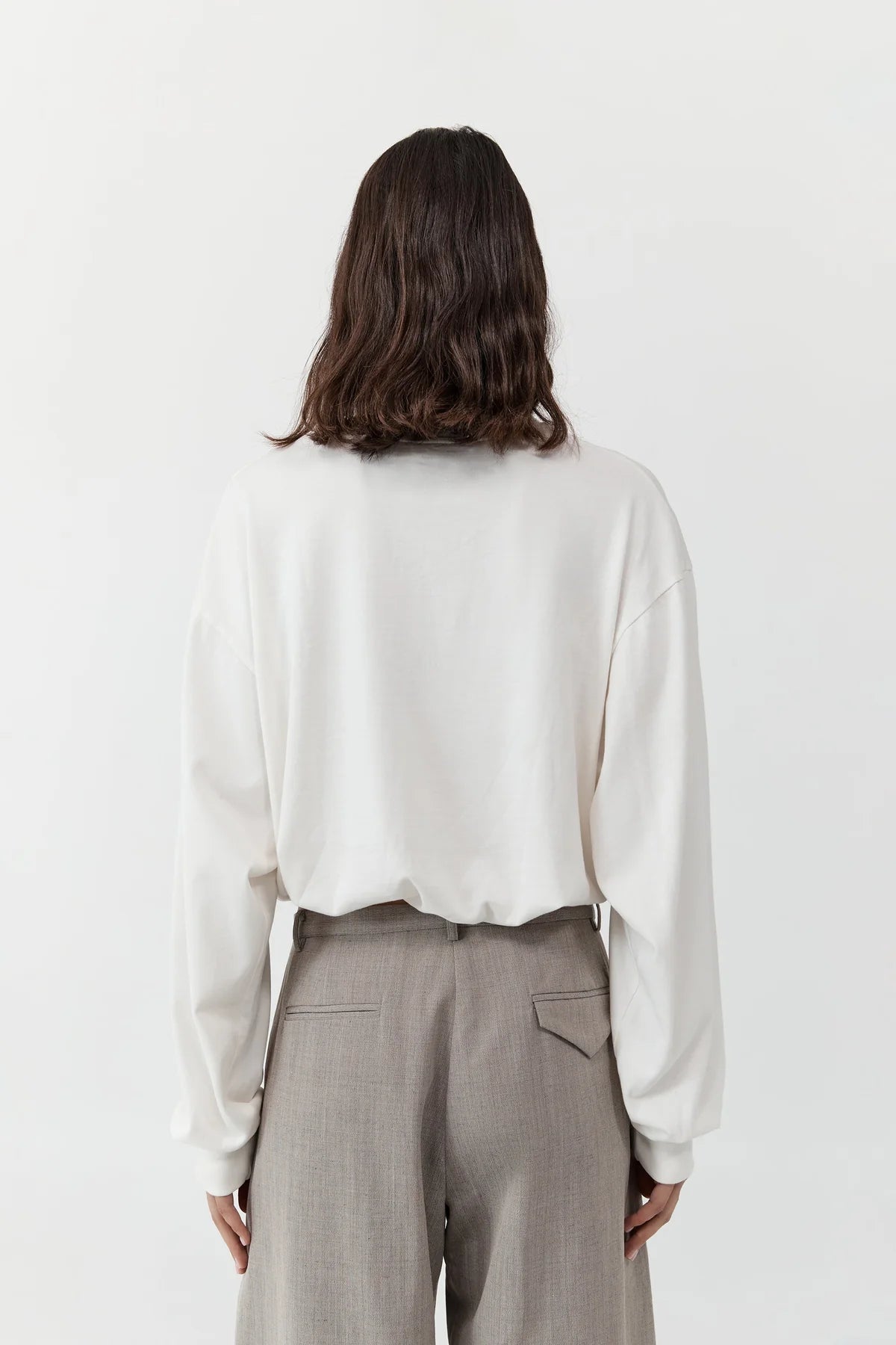 Drawstring Long Sleeve Top- Off White