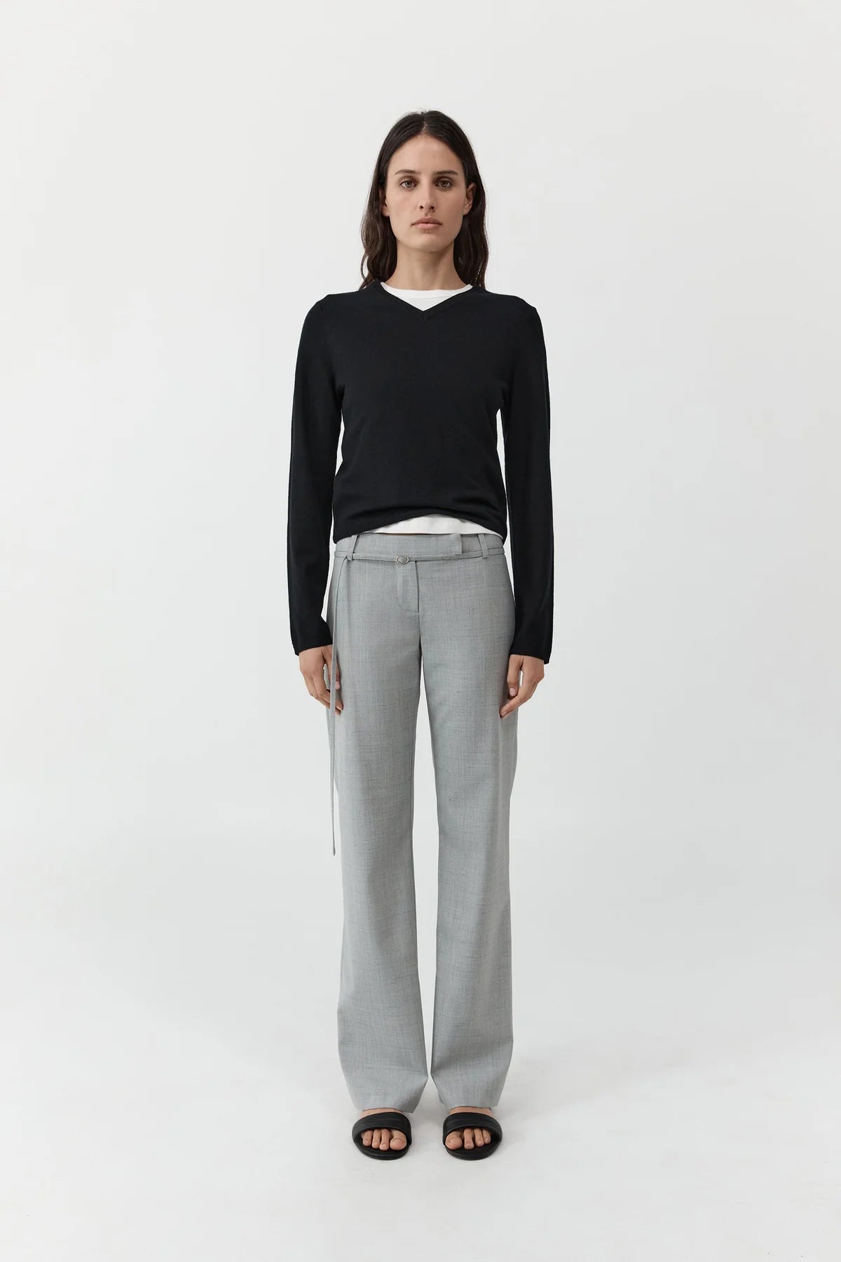 Fine Merino V Neck Sweater-Black