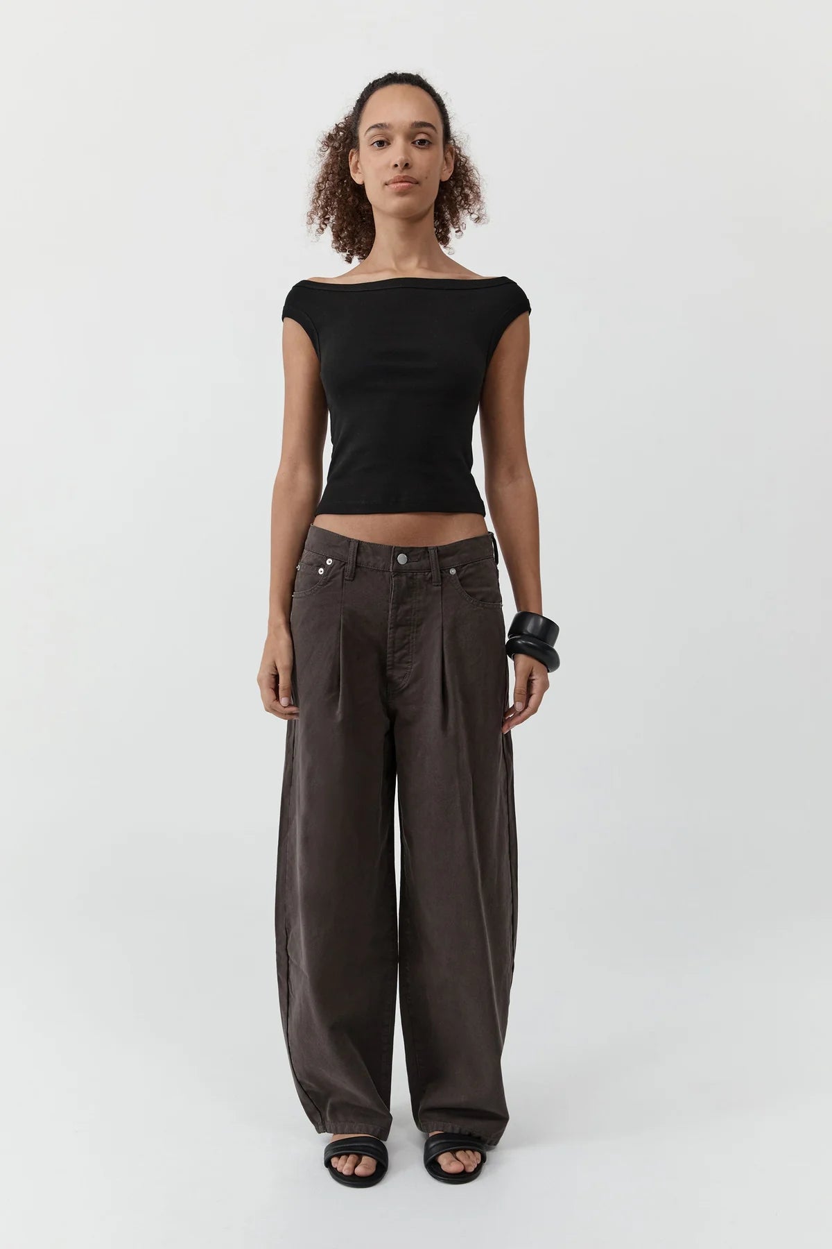 Canvas Mid Rise Barrel Jeans- Ash
