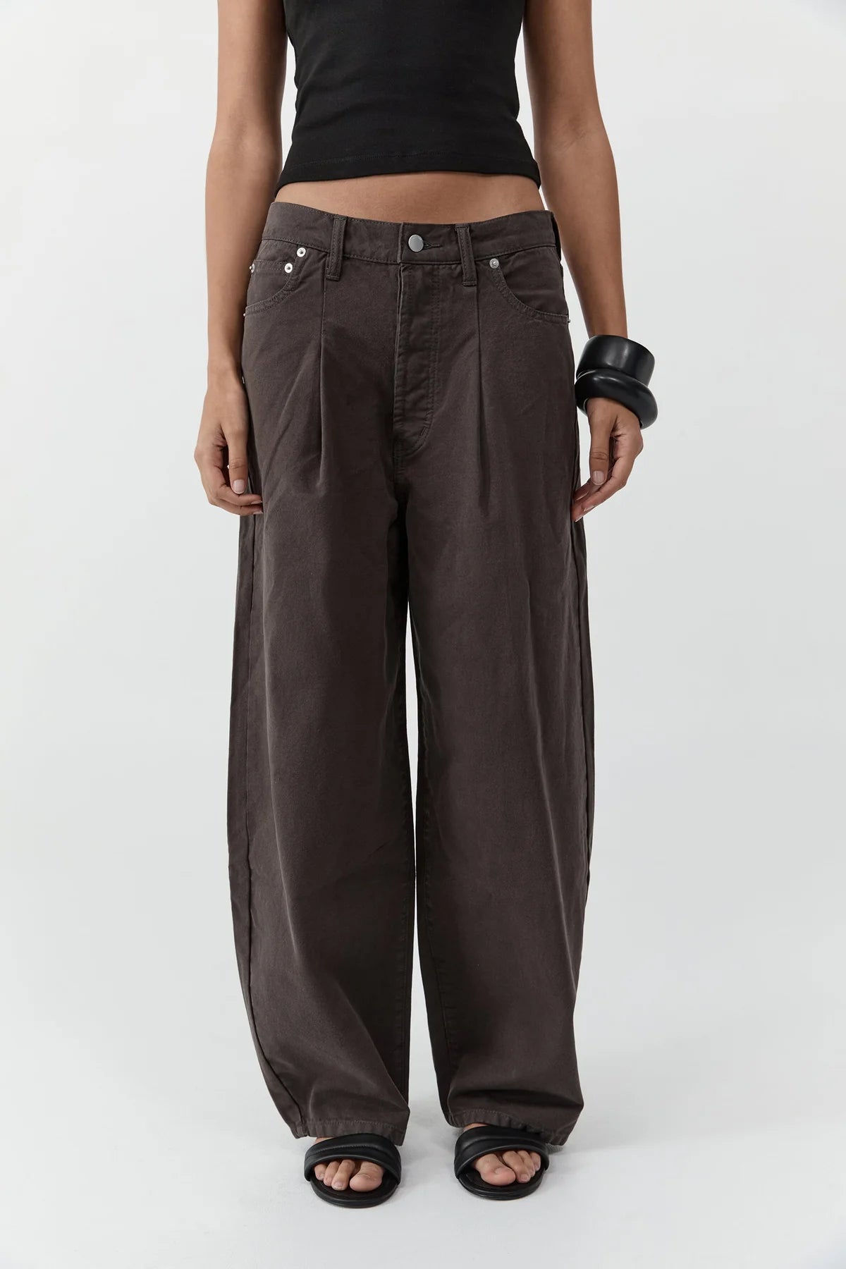 Canvas Mid Rise Barrel Jeans- Ash