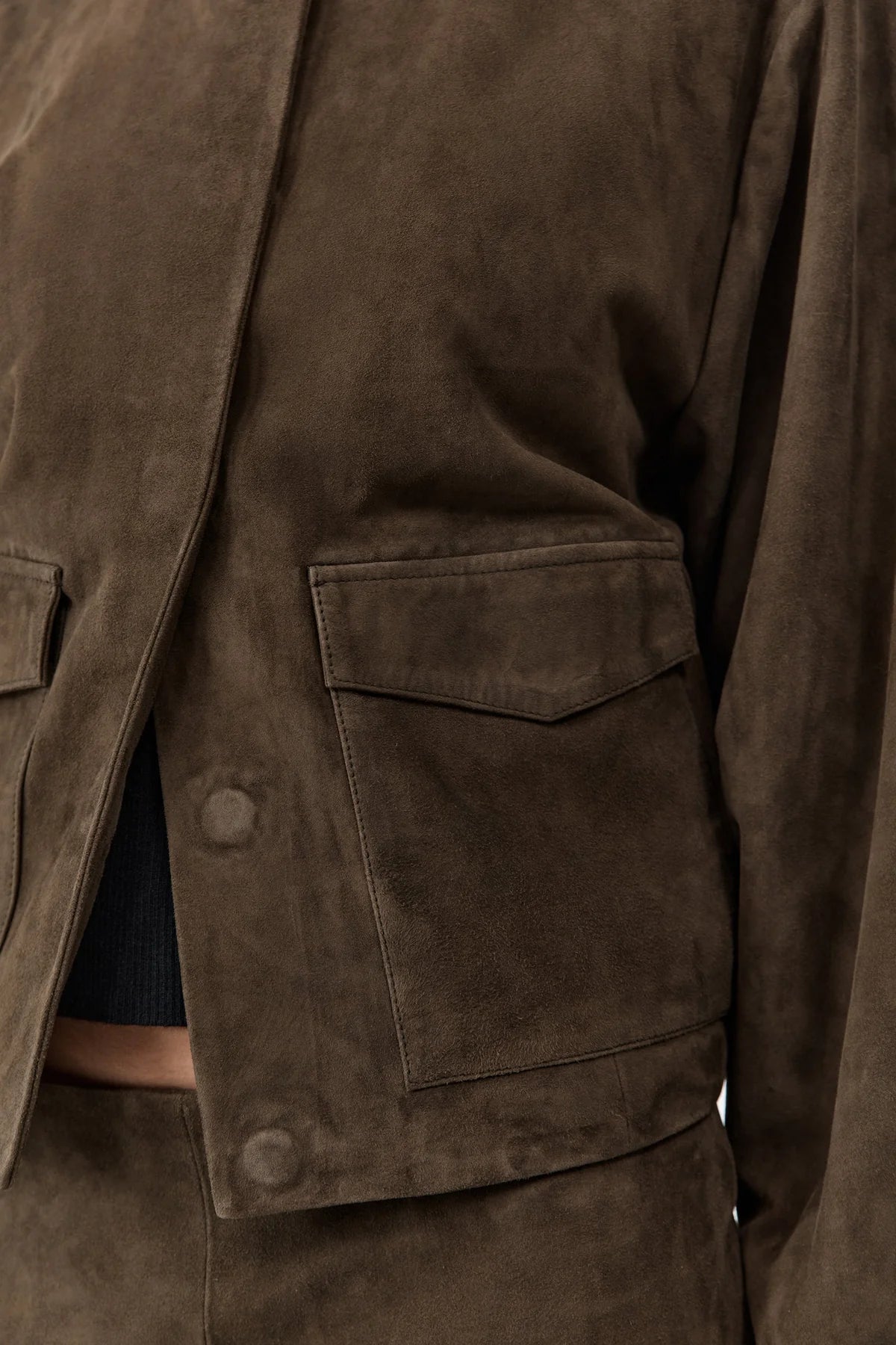 Suede Utility Cocoon Bomber-Khaiki
