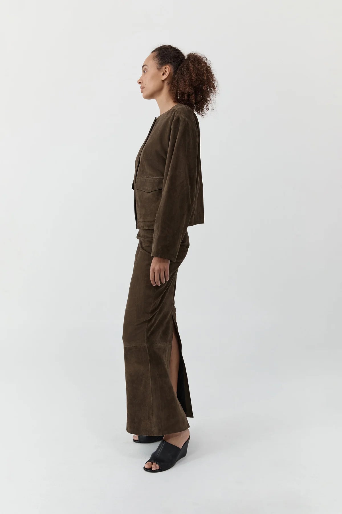 Suede Utility Cocoon Bomber-Khaiki