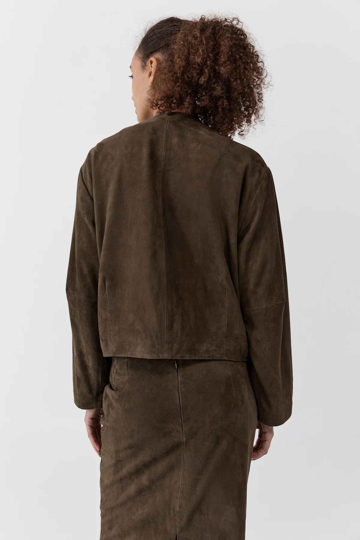 Suede Utility Cocoon Bomber-Khaiki