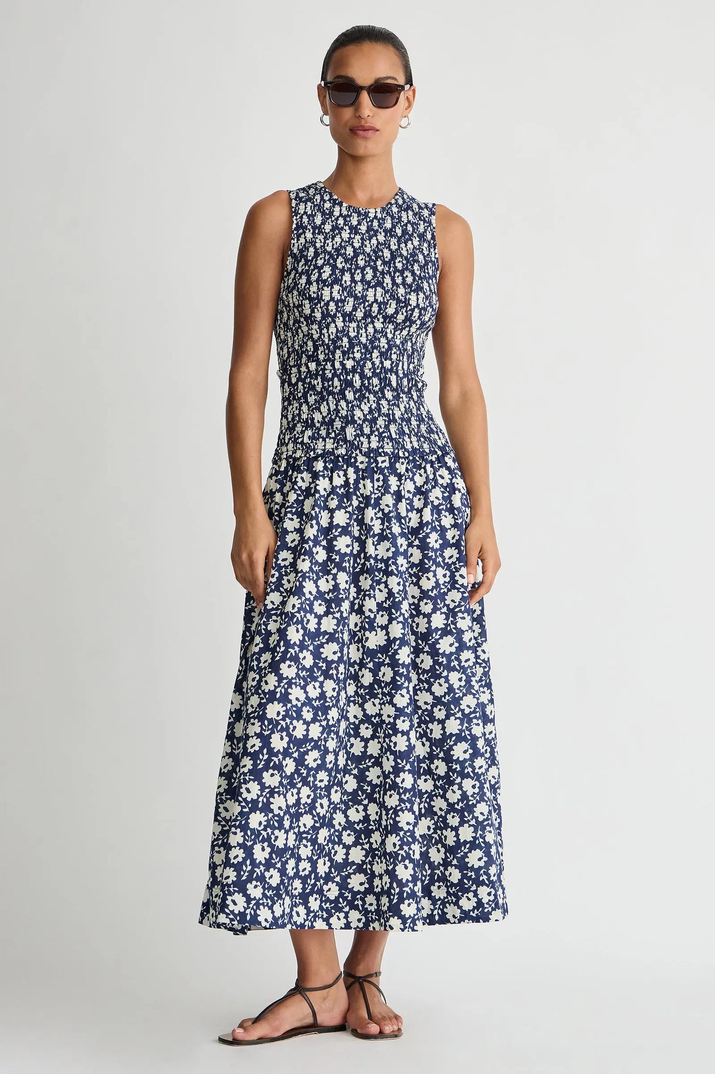 Siempre Tank Maxi - Navy Floral Stamp