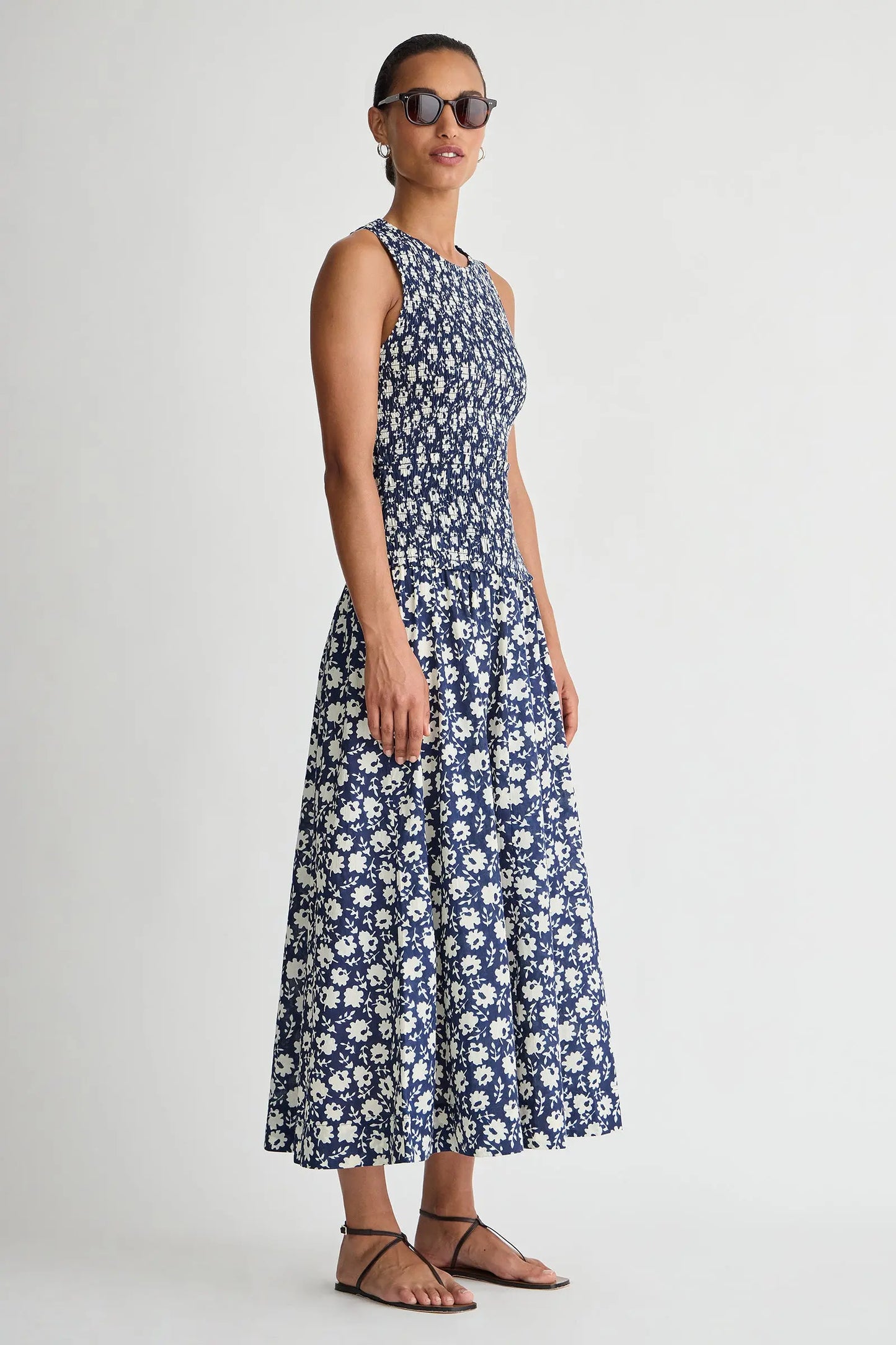 Siempre Tank Maxi - Navy Floral Stamp