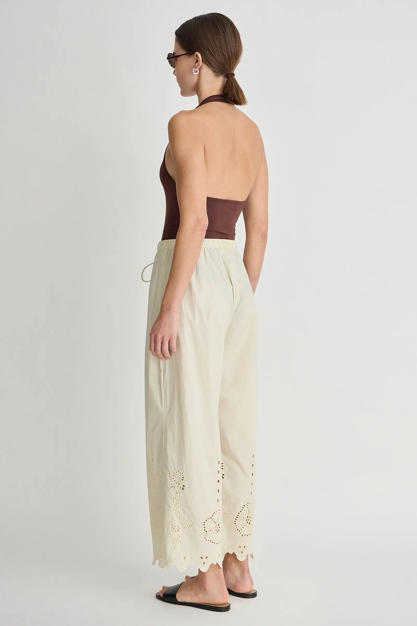 Embroidered Kari Pull On Pant - Ecru