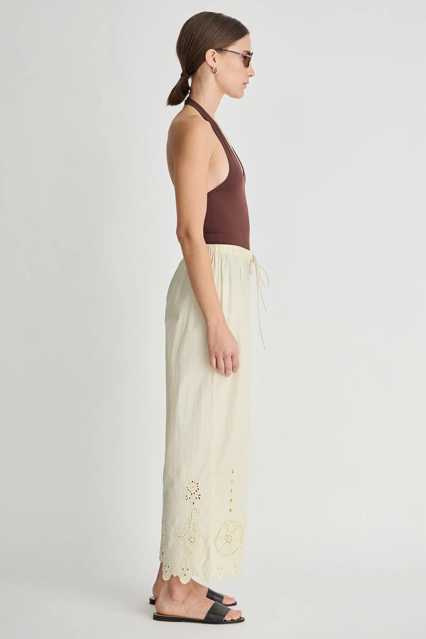 Embroidered Kari Pull On Pant - Ecru