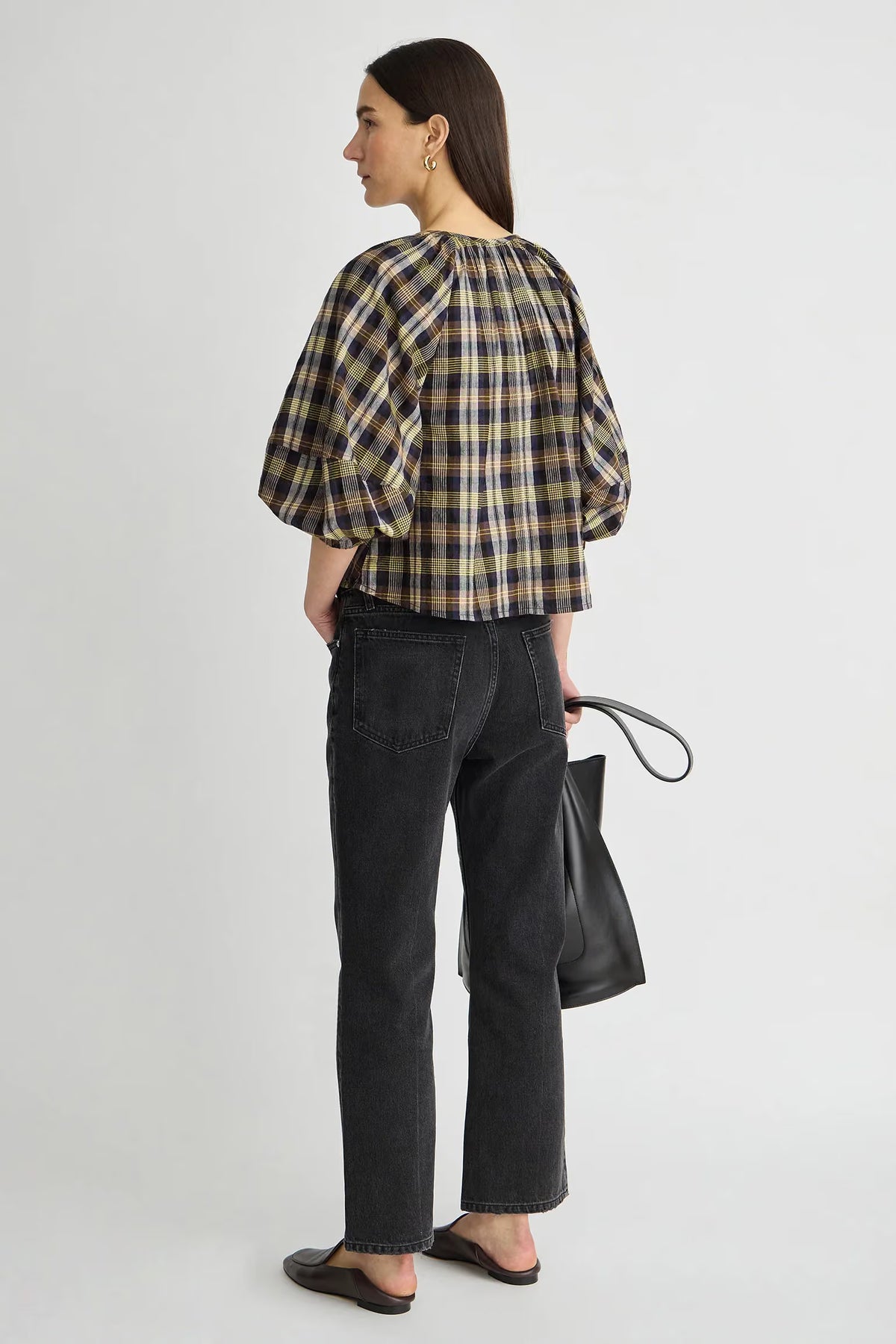 Nele Lantern Sleeve Top-Plaid