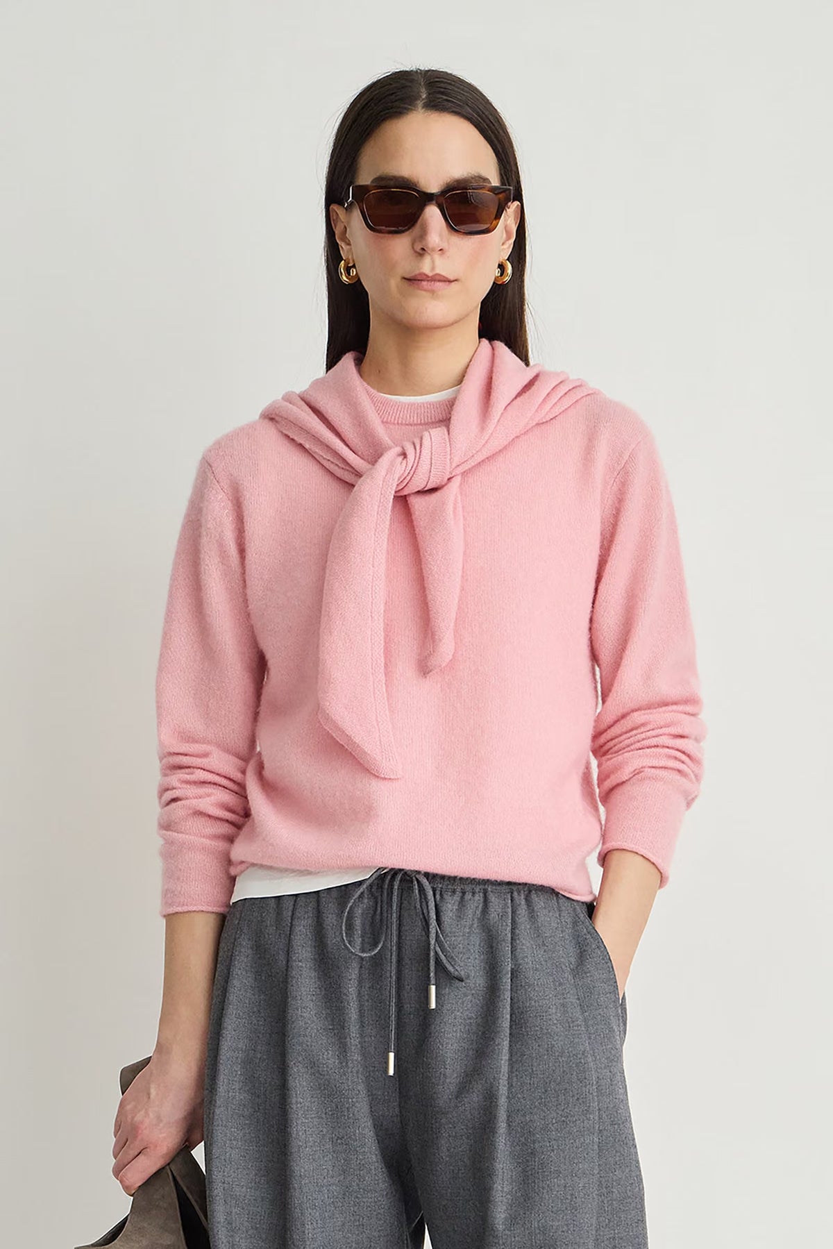 Softest Tissue Scarf Tie Top- Pink
