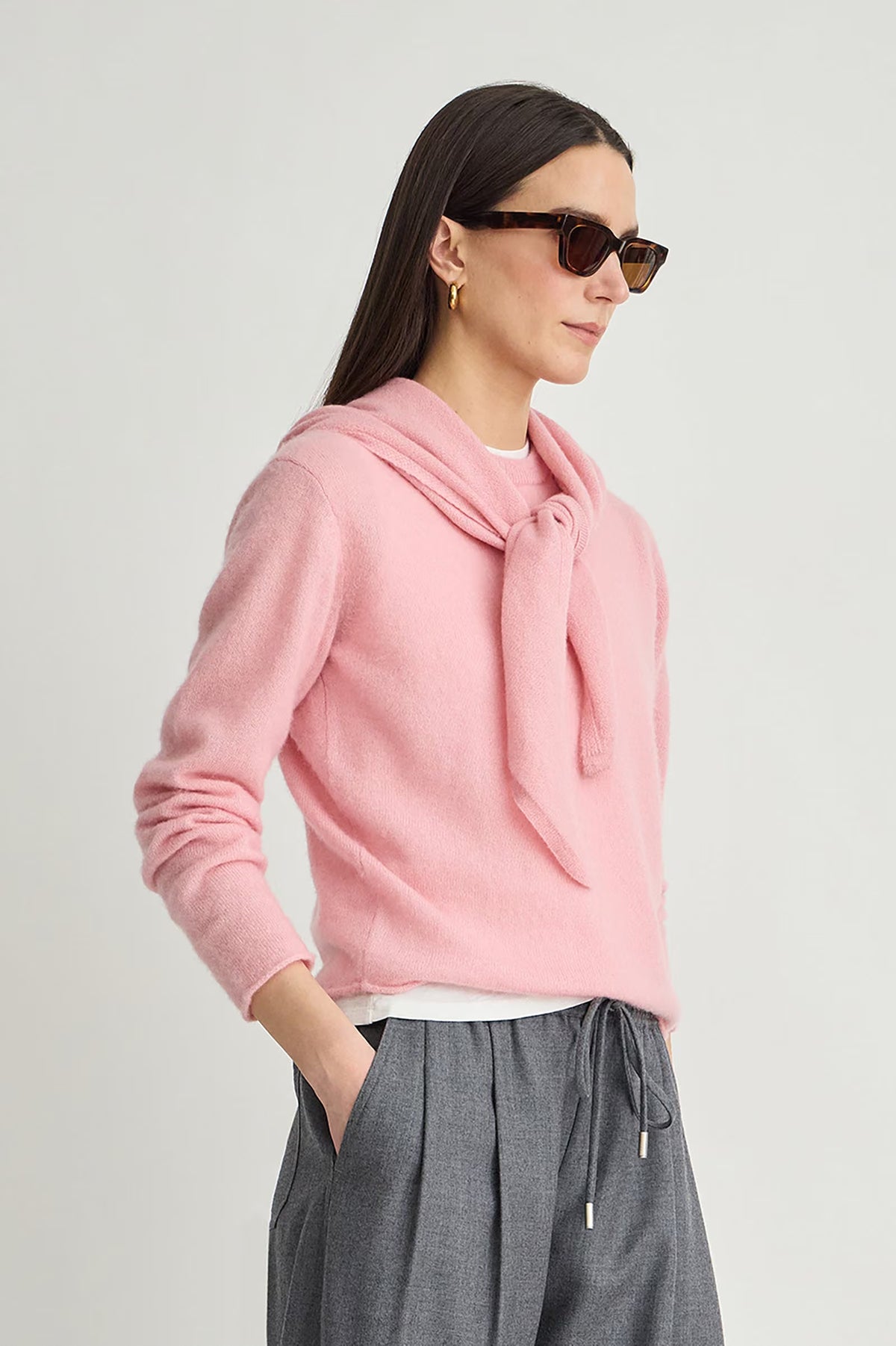 Softest Tissue Scarf Tie Top- Pink
