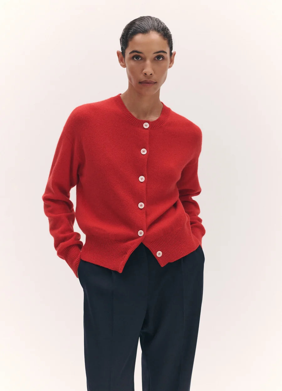 Ada Crewneck Cardigan - Poppy Red