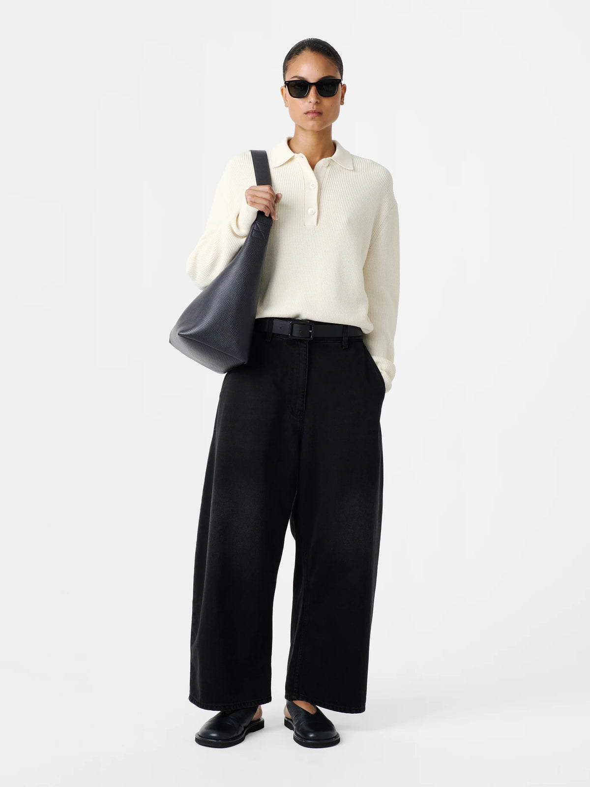 Chalco Wide Leg Denim Pant- Washed Black