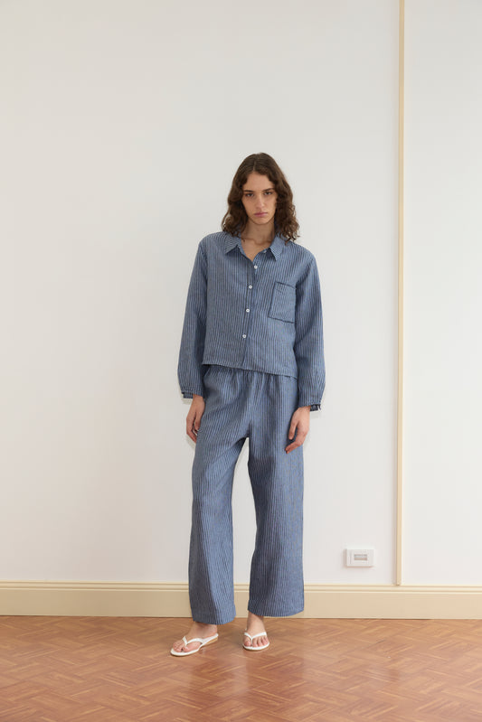 Double Placket Set - Azure Stripe