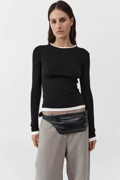 Organic Cotton Layered Long Sleeve Top- Black
