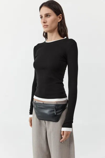 Organic Cotton Layered Long Sleeve Top- Black