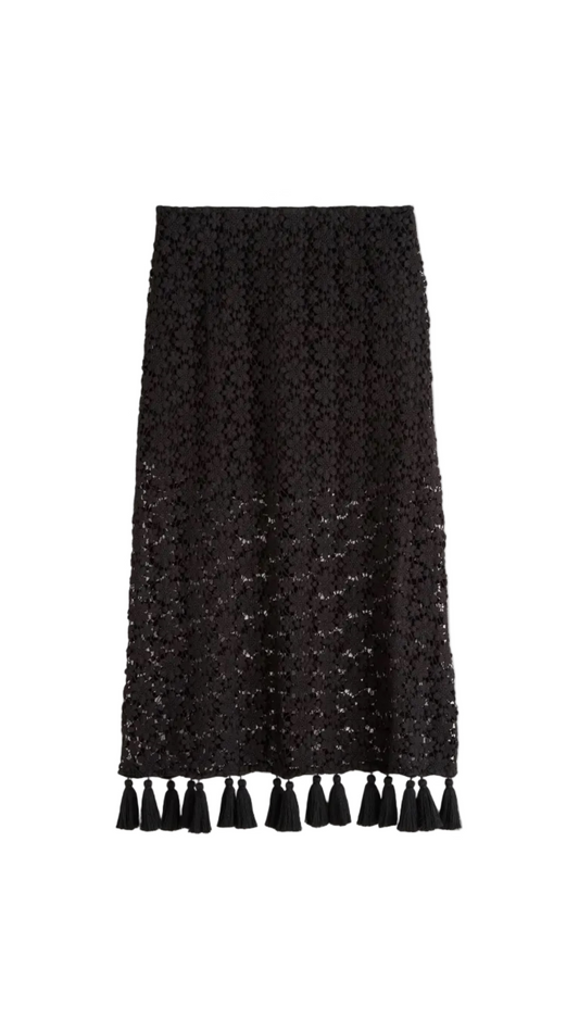 Valeska Tassel Column Skirt - Black