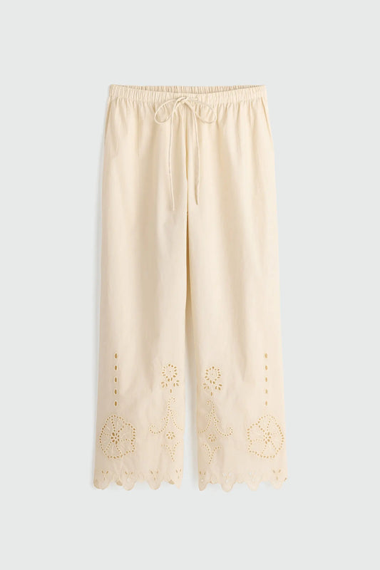 Embroidered Kari Pull On Pant - Ecru