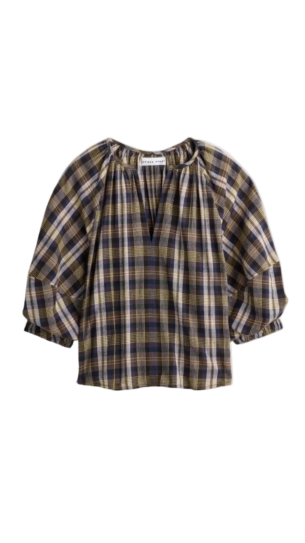 Nele Lantern Sleeve Top-Plaid